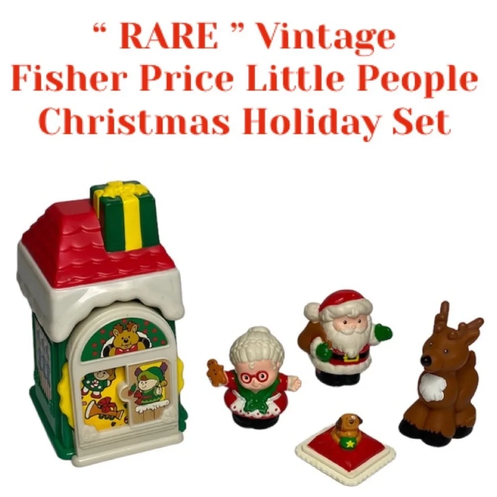 Little People Vintage Fisher Price Christmas Shop Santa Mrs Claus Reindeer Y2K